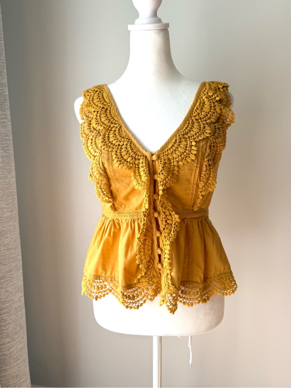 Abercrombie & Fitch Mustard Crochet-Trim PeplumTop XS